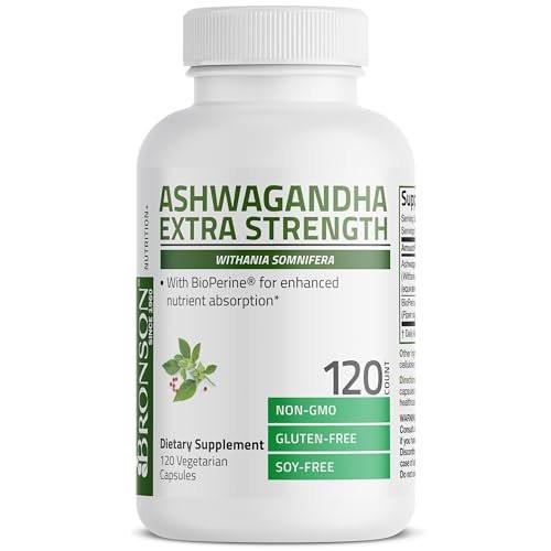 Bronson Ashwagandha Extra Stark – Stress- & Stimmungsunterstützung mit BioPerine – Nicht-GMO Formel, 120 vegane Kapseln