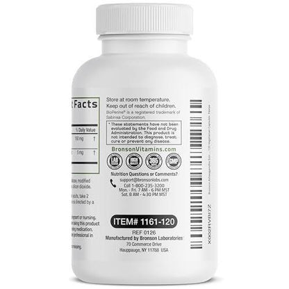 Bronson Ashwagandha Extra Stark – Stress- & Stimmungsunterstützung mit BioPerine – Nicht-GMO Formel, 120 vegane Kapseln