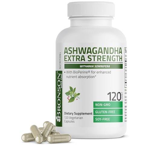 Bronson Ashwagandha Extra Stark – Stress- & Stimmungsunterstützung mit BioPerine – Nicht-GMO Formel, 120 vegane Kapseln