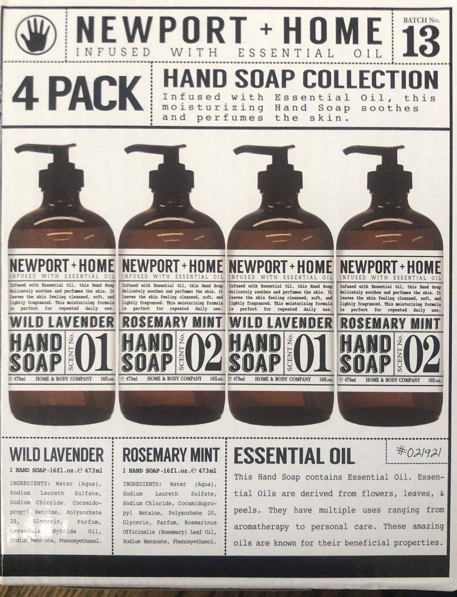 Newport + Home Hand Seife – 4 Flaschen, 2 Rosmarin Minze, 2 Wilder Lavendel, 16 oz, mit ätherischen Ölen, von Home & Body Co