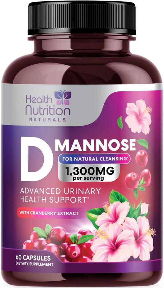 D-Mannose Kapseln – 1.300 mg Bio D-Mannose mit Bio Cranberry Extrakt – Schnelle natürliche Unterstützung für Harnwege & Blase – Für Frauen & Männer – 60 Kapseln