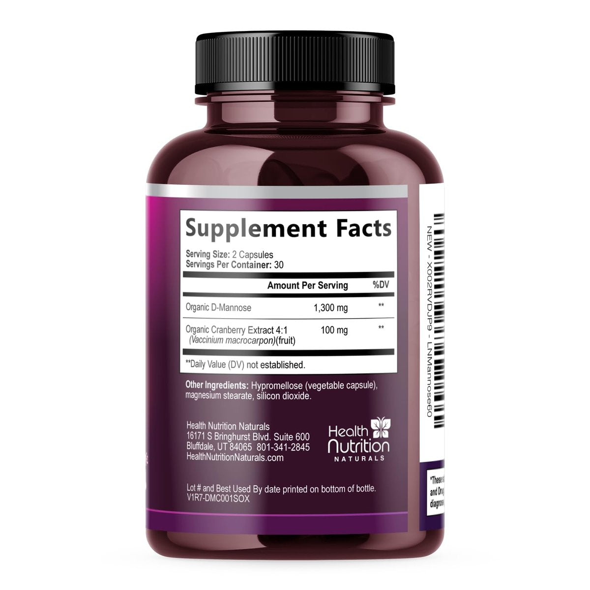 D-Mannose Kapseln – 1.300 mg Bio D-Mannose mit Bio Cranberry Extrakt – Schnelle natürliche Unterstützung für Harnwege & Blase – Für Frauen & Männer – 60 Kapseln