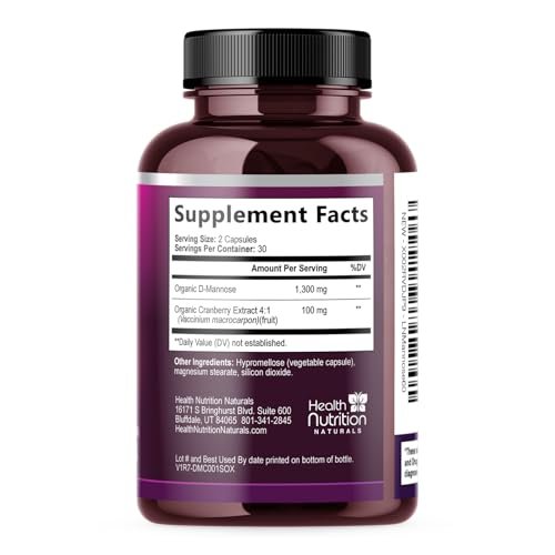 D-Mannose Kapseln – 1.300 mg Bio D-Mannose mit Bio Cranberry Extrakt – Schnelle natürliche Unterstützung für Harnwege & Blase – Für Frauen & Männer – 60 Kapseln