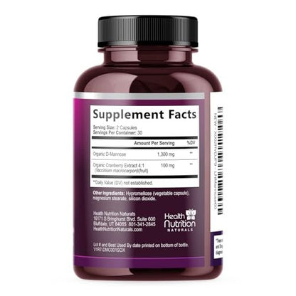 D-Mannose Kapseln – 1.300 mg Bio D-Mannose mit Bio Cranberry Extrakt – Schnelle natürliche Unterstützung für Harnwege & Blase – Für Frauen & Männer – 60 Kapseln