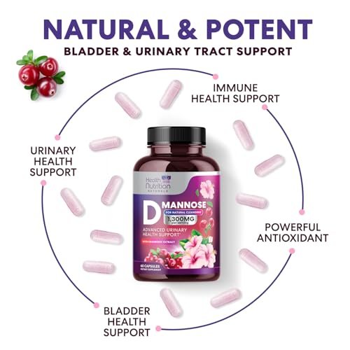 D-Mannose Kapseln – 1.300 mg Bio D-Mannose mit Bio Cranberry Extrakt – Schnelle natürliche Unterstützung für Harnwege & Blase – Für Frauen & Männer – 60 Kapseln