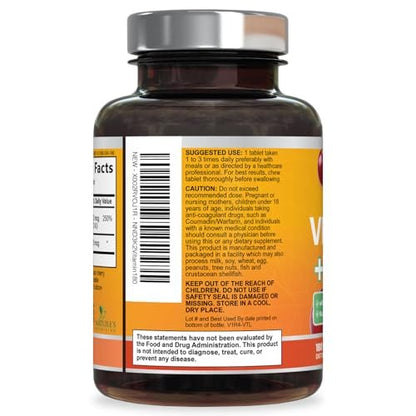Vitamin D 2000 IE & K2 (MK7) Komplex – 180 Kautabletten für Knochen, Zähne, Muskeln, Immunsystem & Herzgesundheit