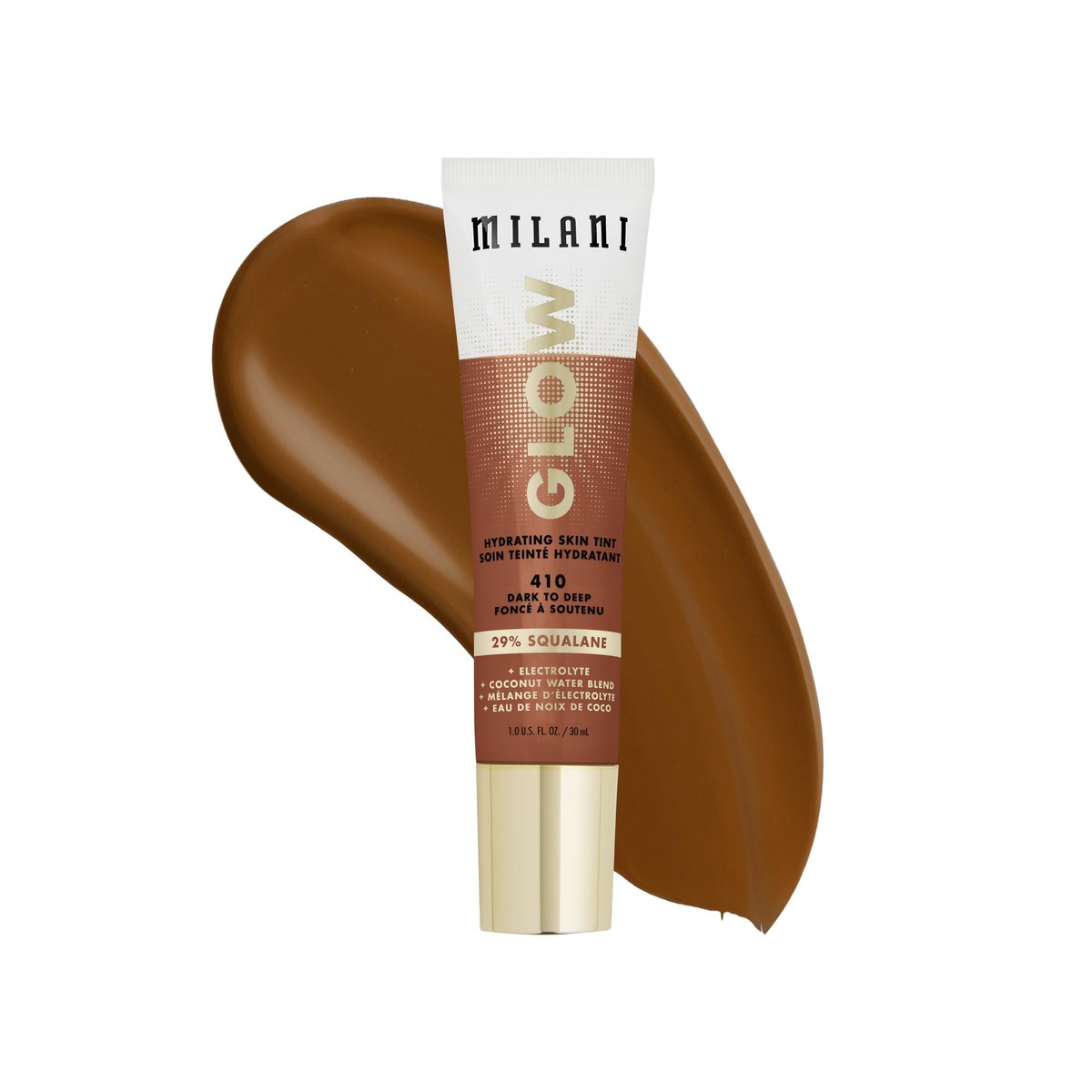 Milani Glow Hydrating Skin Tint – Feuchtigkeitsspendende Foundation mit natürlichem Glow, Farbton 410 Dark to Deep