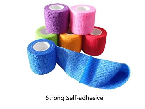 Transun Moo 6er-Pack 2" x 5 Yards Selbstklebende Bandage Wickel, Atmungsaktiv, Kohäsiv, Veterinär-Wrap für Haustiere, Elastisches Selbsthaftband für Sport, Handgelenk, Knöchel (Gemischte Farben)