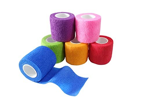 Transun Moo 6er-Pack 2" x 5 Yards Selbstklebende Bandage Wickel, Atmungsaktiv, Kohäsiv, Veterinär-Wrap für Haustiere, Elastisches Selbsthaftband für Sport, Handgelenk, Knöchel (Gemischte Farben)