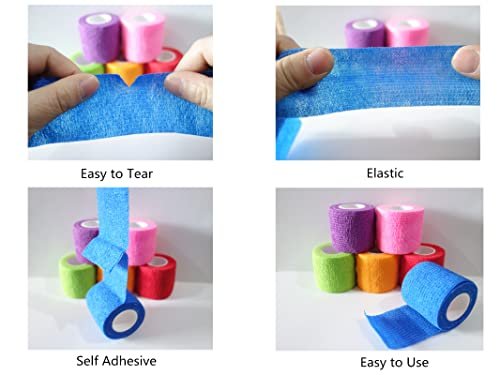 Transun Moo 6er-Pack 2" x 5 Yards Selbstklebende Bandage Wickel, Atmungsaktiv, Kohäsiv, Veterinär-Wrap für Haustiere, Elastisches Selbsthaftband für Sport, Handgelenk, Knöchel (Gemischte Farben)