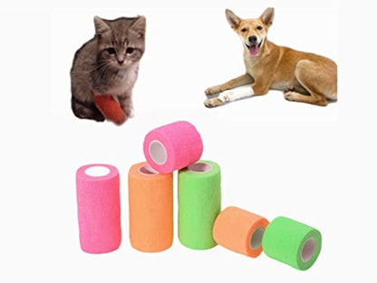 Transun Moo 6er-Pack 2" x 5 Yards Selbstklebende Bandage Wickel, Atmungsaktiv, Kohäsiv, Veterinär-Wrap für Haustiere, Elastisches Selbsthaftband für Sport, Handgelenk, Knöchel (Gemischte Farben)