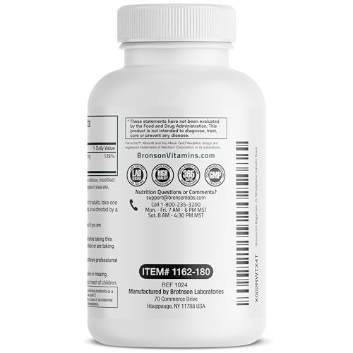 Bronson Eisenbisglycinat 25 mg – Magenfreundlich, unterstützt Energie & gesunde rote Blutkörperchen – nicht verstopfend – Nicht-GVO, 180 Kapseln
