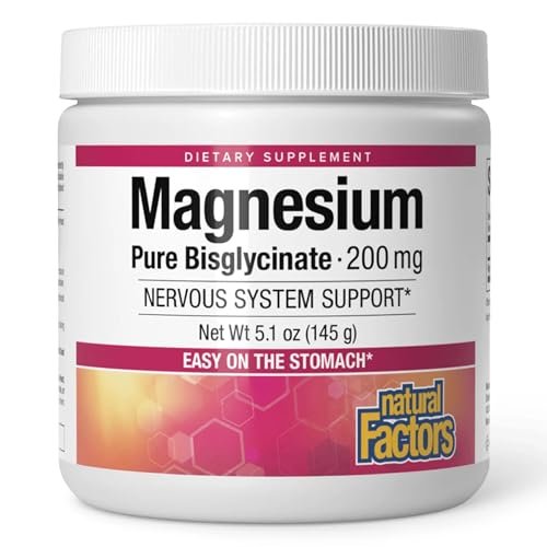 Natural Factors Magnesium Bisglycinat Pulver – Ganzheitliche Unterstützung für Knochen, Muskeln & Nerven – 5,1 oz (50 Portionen)