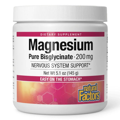 Natural Factors Magnesium Bisglycinat Pulver – Ganzheitliche Unterstützung für Knochen, Muskeln & Nerven – 5,1 oz (50 Portionen)