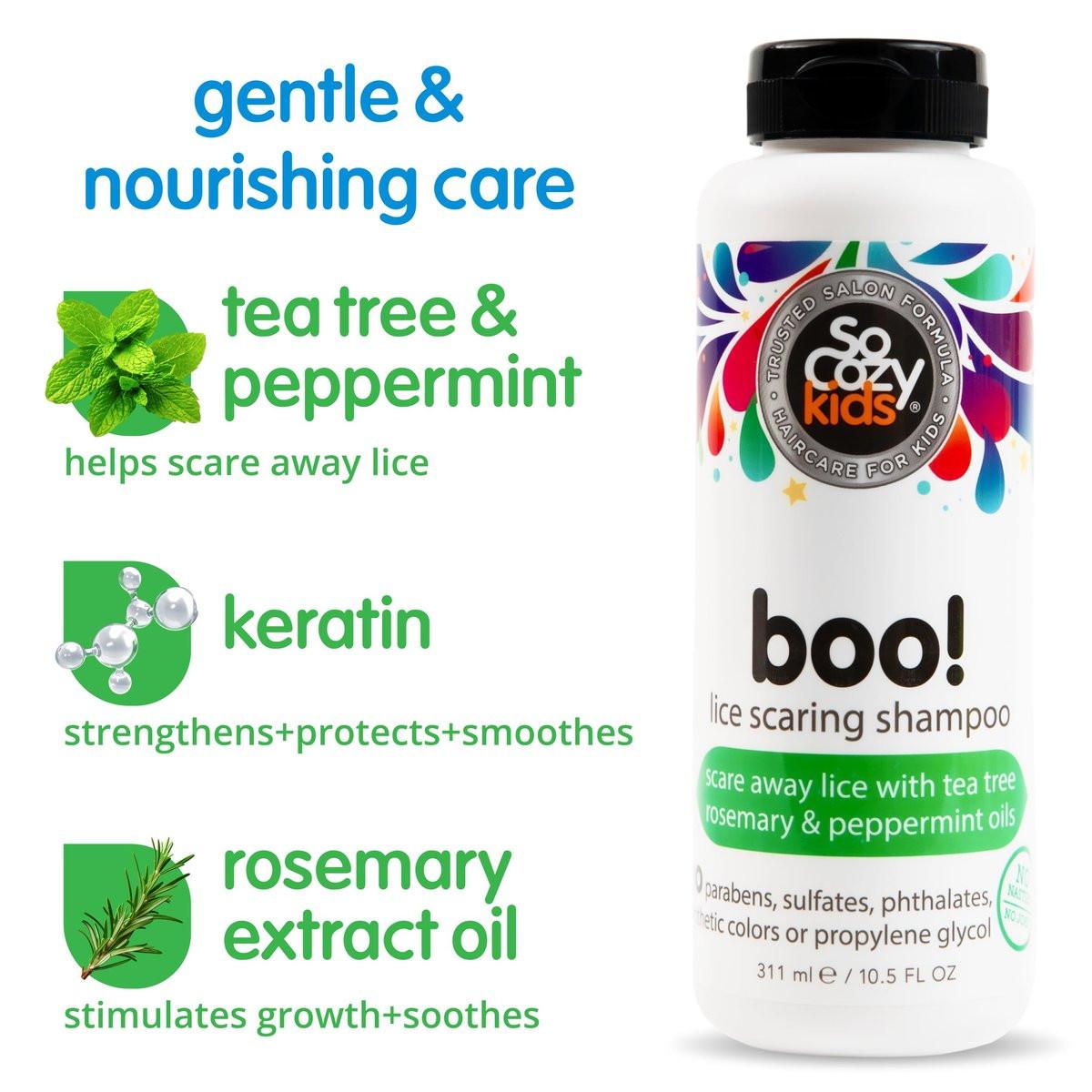 SoCozy Boo! Läuseschreck-Shampoo für Kinderhaar – Wirksame Läusebehandlung mit Teebaum-, Rosmarin- und Pfefferminzöl (310 ml)