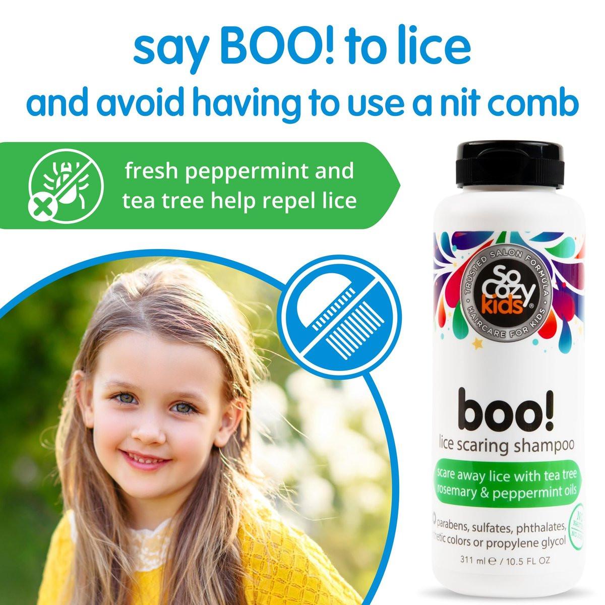 SoCozy Boo! Läuseschreck-Shampoo für Kinderhaar – Wirksame Läusebehandlung mit Teebaum-, Rosmarin- und Pfefferminzöl (310 ml)