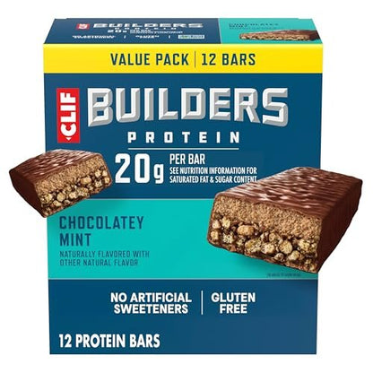 CLIF BUILDERS Proteinriegel – Schokoladen-Minze – 20 g pflanzliches Protein – glutenfrei – nicht gentechnisch verändert – niedriger glykämischer Index – ohne künstliche Süßstoffe – 2,4 oz (12er-Pack)