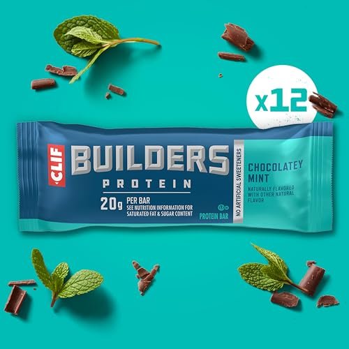 CLIF BUILDERS Proteinriegel – Schokoladen-Minze – 20 g pflanzliches Protein – glutenfrei – nicht gentechnisch verändert – niedriger glykämischer Index – ohne künstliche Süßstoffe – 2,4 oz (12er-Pack)