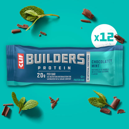 CLIF BUILDERS Proteinriegel – Schokoladen-Minze – 20 g pflanzliches Protein – glutenfrei – nicht gentechnisch verändert – niedriger glykämischer Index – ohne künstliche Süßstoffe – 2,4 oz (12er-Pack)