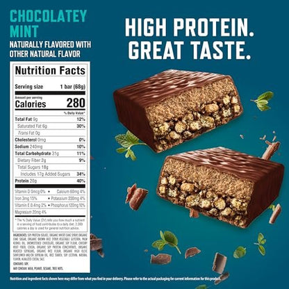 CLIF BUILDERS Proteinriegel – Schokoladen-Minze – 20 g pflanzliches Protein – glutenfrei – nicht gentechnisch verändert – niedriger glykämischer Index – ohne künstliche Süßstoffe – 2,4 oz (12er-Pack)