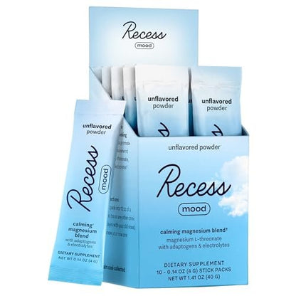 Recess Mood Powder – Magnesium L-Threonat mit Passionsblume, L-Theanin & Elektrolyten – Geschmacksneutral, 10er-Pack