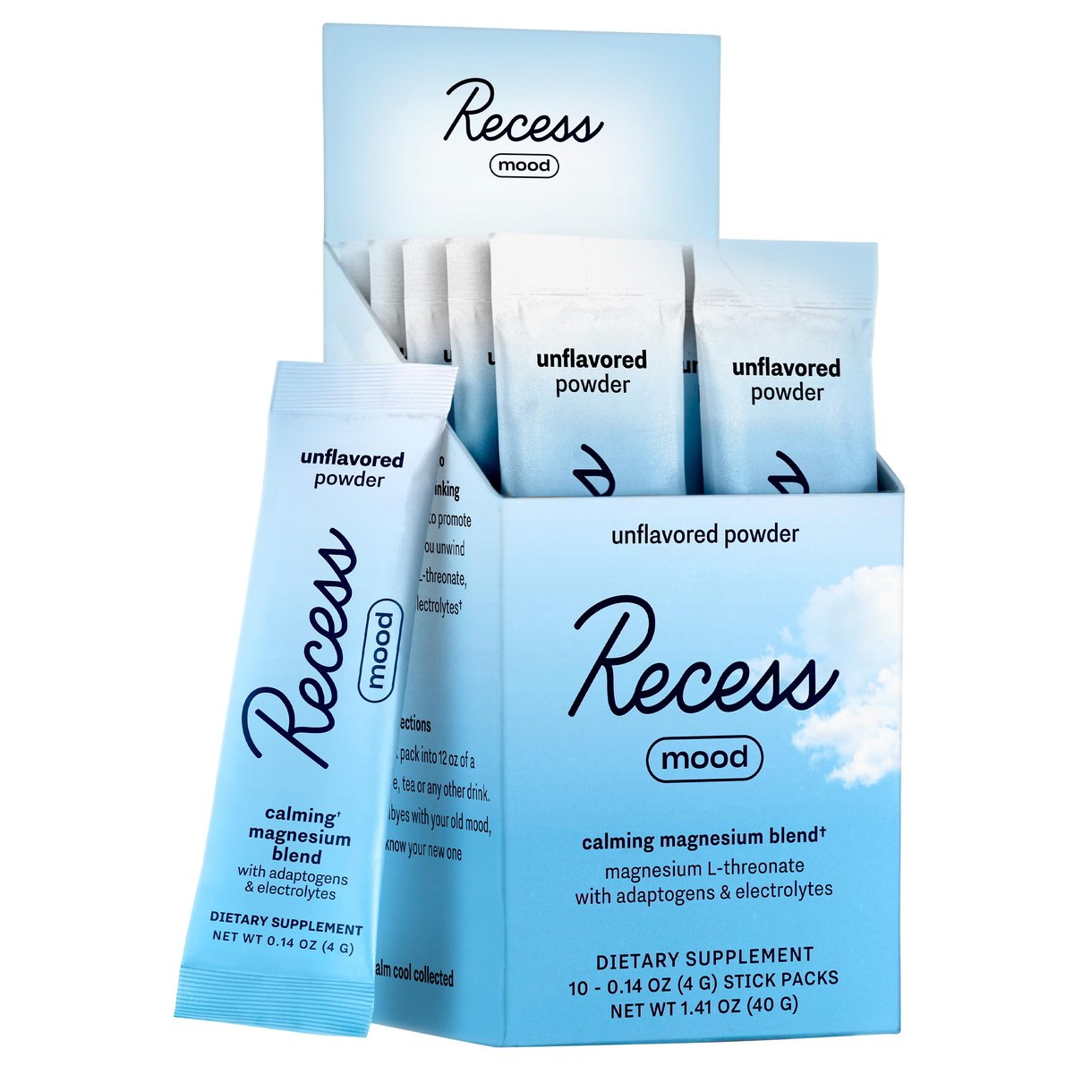 Recess Mood Powder – Magnesium L-Threonat mit Passionsblume, L-Theanin & Elektrolyten – Geschmacksneutral, 10er-Pack