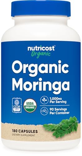 Nutricost Moringa Kapseln 500mg, 180 Kapseln (90 Portionen) - Vegetarische Kapseln, Non-GMO, Glutenfrei