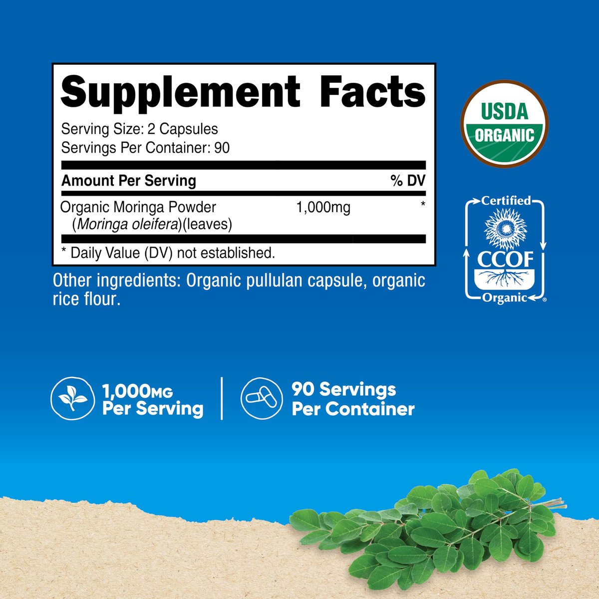 Nutricost Moringa Kapseln 500mg, 180 Kapseln (90 Portionen) - Vegetarische Kapseln, Non-GMO, Glutenfrei