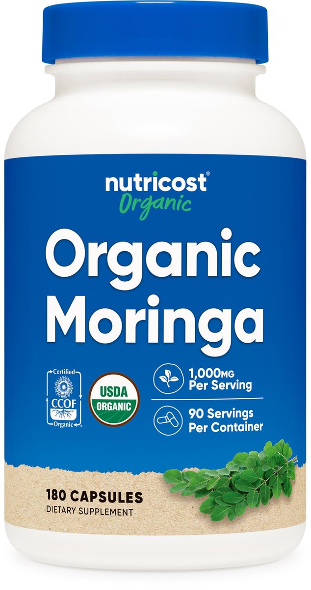 Nutricost Moringa Kapseln 500mg, 180 Kapseln (90 Portionen) - Vegetarische Kapseln, Non-GMO, Glutenfrei