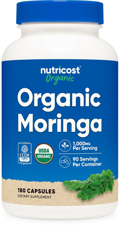 Nutricost Moringa Kapseln 500mg, 180 Kapseln (90 Portionen) - Vegetarische Kapseln, Non-GMO, Glutenfrei