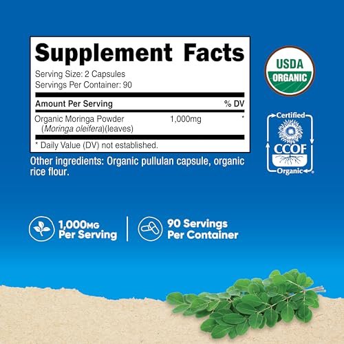 Nutricost Moringa Kapseln 500mg, 180 Kapseln (90 Portionen) - Vegetarische Kapseln, Non-GMO, Glutenfrei