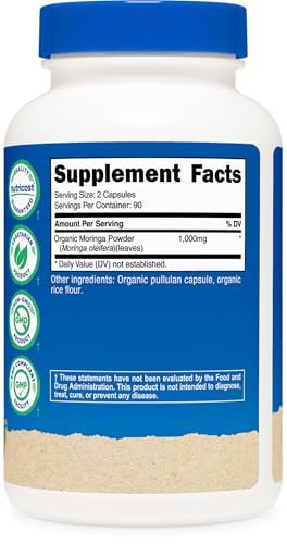 Nutricost Moringa Kapseln 500mg, 180 Kapseln (90 Portionen) - Vegetarische Kapseln, Non-GMO, Glutenfrei