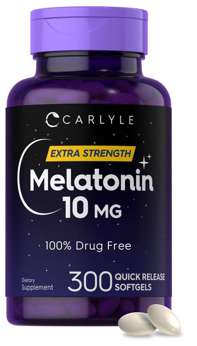 Carlyle Melatonin 10 mg | 300 Weichkapseln | Extra starke Unterstützung für Erwachsene | Nicht-GMO, glutenfreies Nahrungsergänzungsmittel