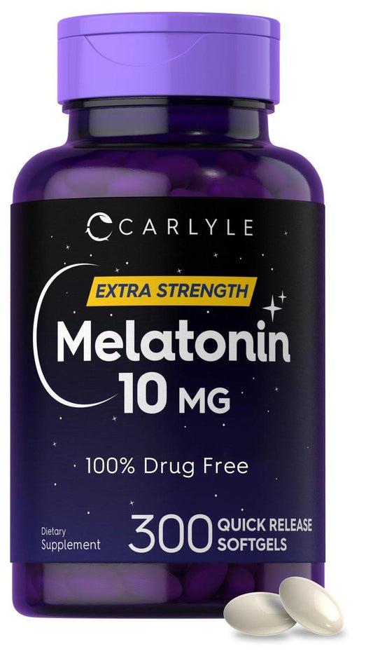 Carlyle Melatonin 10 mg | 300 Weichkapseln | Extra starke Unterstützung für Erwachsene | Nicht-GMO, glutenfreies Nahrungsergänzungsmittel