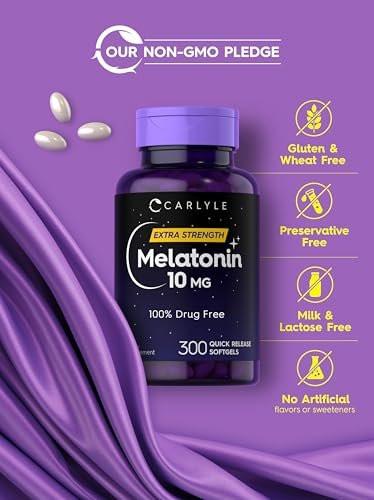 Carlyle Melatonin 10 mg | 300 Weichkapseln | Extra starke Unterstützung für Erwachsene | Nicht-GMO, glutenfreies Nahrungsergänzungsmittel