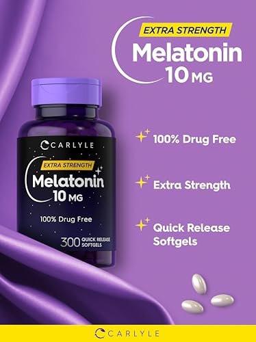 Carlyle Melatonin 10 mg | 300 Weichkapseln | Extra starke Unterstützung für Erwachsene | Nicht-GMO, glutenfreies Nahrungsergänzungsmittel
