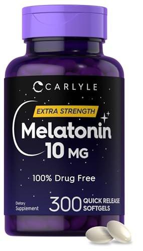 Carlyle Melatonin 10 mg | 300 Weichkapseln | Extra starke Unterstützung für Erwachsene | Nicht-GMO, glutenfreies Nahrungsergänzungsmittel