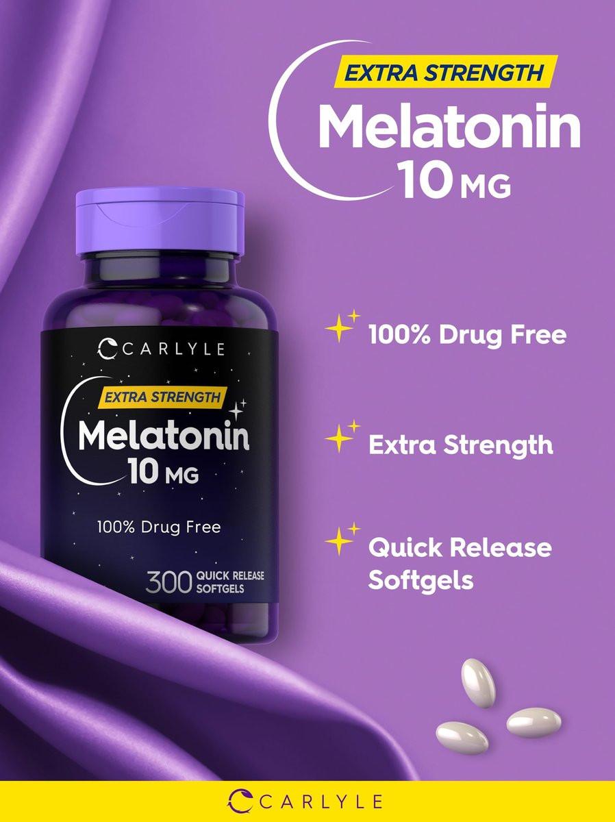 Carlyle Melatonin 10 mg | 300 Weichkapseln | Extra starke Unterstützung für Erwachsene | Nicht-GMO, glutenfreies Nahrungsergänzungsmittel