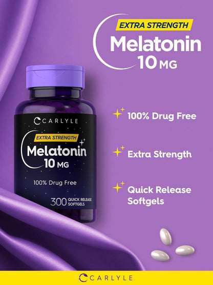 Carlyle Melatonin 10 mg | 300 Weichkapseln | Extra starke Unterstützung für Erwachsene | Nicht-GMO, glutenfreies Nahrungsergänzungsmittel