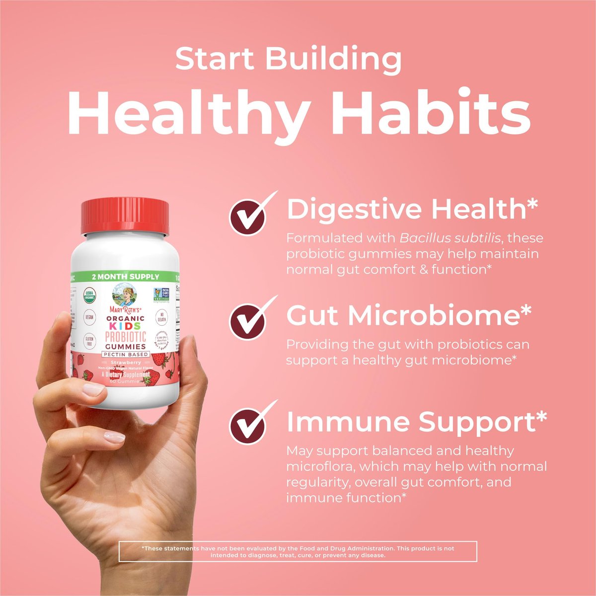 MaryRuth Organics Probiotika für Kinder – USDA Bio Probiotische Gummis für 2 Monate – Unterstützt Verdauung und Immunsystem – Vegan, Nicht-GVO, Glutenfrei – 60 Stück