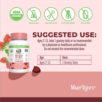 MaryRuth Organics Probiotika für Kinder – USDA Bio Probiotische Gummis für 2 Monate – Unterstützt Verdauung und Immunsystem – Vegan, Nicht-GVO, Glutenfrei – 60 Stück