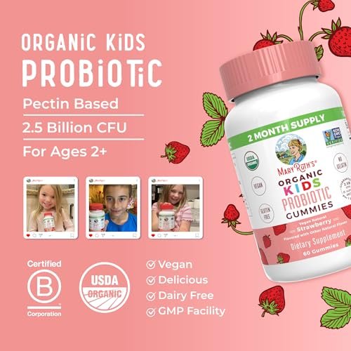 MaryRuth Organics Probiotika für Kinder – USDA Bio Probiotische Gummis für 2 Monate – Unterstützt Verdauung und Immunsystem – Vegan, Nicht-GVO, Glutenfrei – 60 Stück