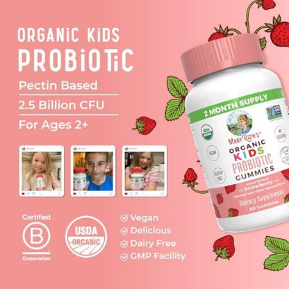 MaryRuth Organics Probiotika für Kinder – USDA Bio Probiotische Gummis für 2 Monate – Unterstützt Verdauung und Immunsystem – Vegan, Nicht-GVO, Glutenfrei – 60 Stück