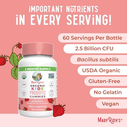 MaryRuth Organics Probiotika für Kinder – USDA Bio Probiotische Gummis für 2 Monate – Unterstützt Verdauung und Immunsystem – Vegan, Nicht-GVO, Glutenfrei – 60 Stück