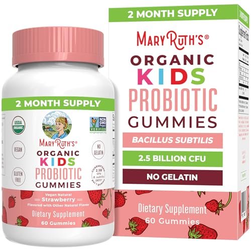 MaryRuth Organics Probiotika für Kinder – USDA Bio Probiotische Gummis für 2 Monate – Unterstützt Verdauung und Immunsystem – Vegan, Nicht-GVO, Glutenfrei – 60 Stück