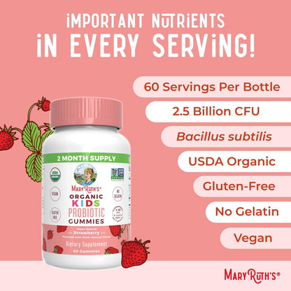 MaryRuth Organics Probiotika für Kinder – USDA Bio Probiotische Gummis für 2 Monate – Unterstützt Verdauung und Immunsystem – Vegan, Nicht-GVO, Glutenfrei – 60 Stück