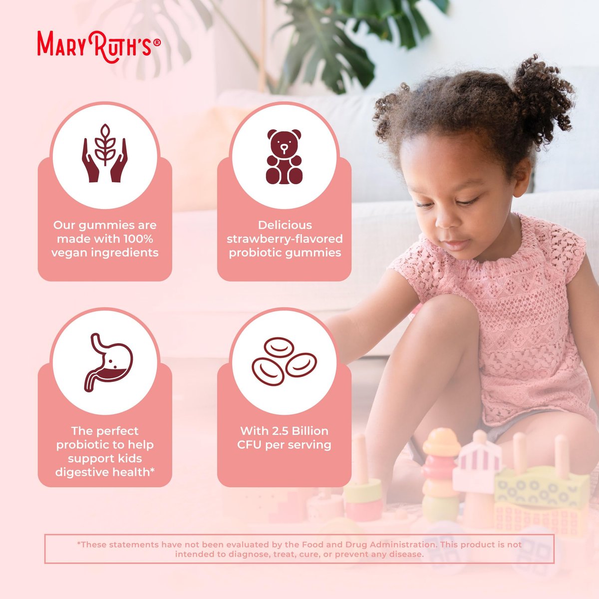 MaryRuth Organics Probiotika für Kinder – USDA Bio Probiotische Gummis für 2 Monate – Unterstützt Verdauung und Immunsystem – Vegan, Nicht-GVO, Glutenfrei – 60 Stück