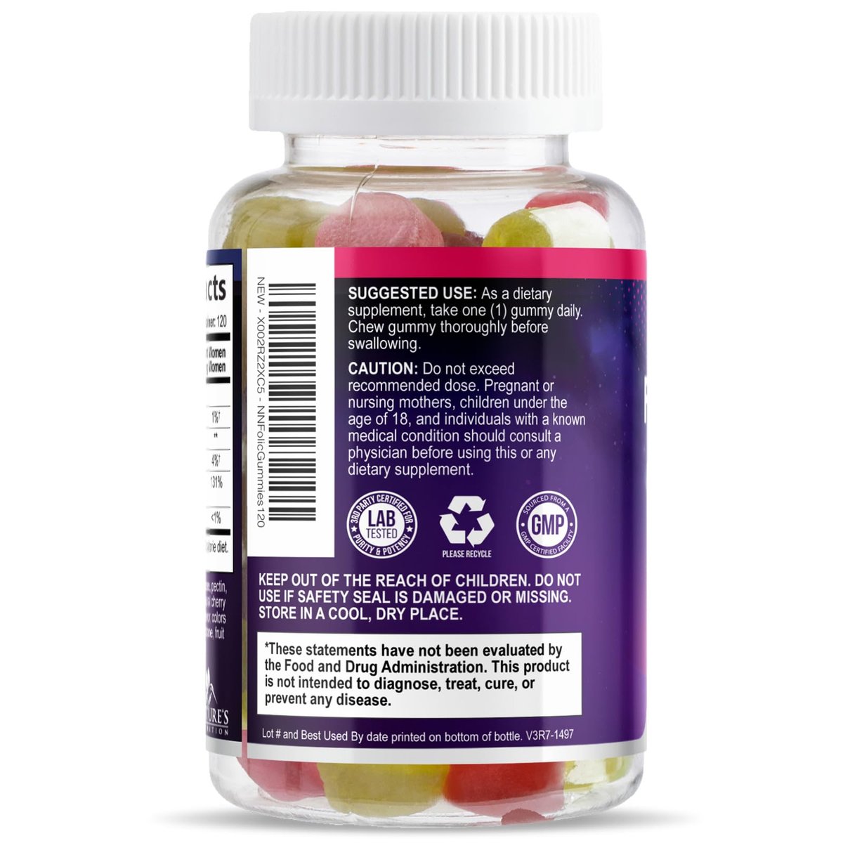 Folsäure Gummis für Frauen - 785 mcg Folat pro Gummi - Essentielle pränatale Vitamine für Mutter & Baby, vegane Folsäure-Gummis, tägliches B9-Vitamin vor, während und nach der Schwangerschaft - 120 Gummis