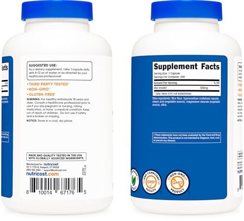 Nutricost Inositol Kapseln 500 mg, 240 Kapseln – Vegane Kapseln, Non-GMO, Glutenfrei (Myo-Inositol)