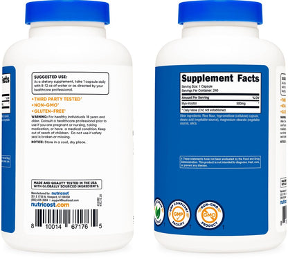 Nutricost Inositol Kapseln 500 mg, 240 Kapseln – Vegane Kapseln, Non-GMO, Glutenfrei (Myo-Inositol)